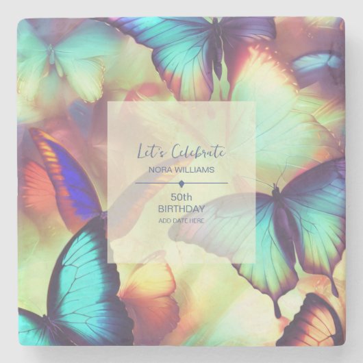 バタフライ誕生日 ストーンコースター (正面)