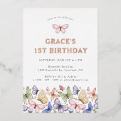 バタフライ誕生日 箔招待状 (正面)