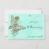 バタフライ誕生日RSVPカード 招待状 (正面)