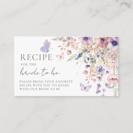 バタフライ赤面ピンクパープルワイルドフラワーレシピ エンクロージャーカード (正面)