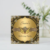 バタフライ金ゴールドブラックレオパードバースデーパーティー 招待状 (スタンド正面)
