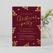 バタフライ金ゴールドリーフレッド企業のクリスマスパーティー 箔招待状 (立ち正面)