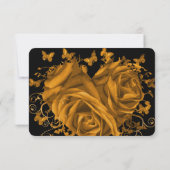 バタフライ金属金ゴールドハート金ゴールドフェイク羊皮紙 出欠カード (裏面)