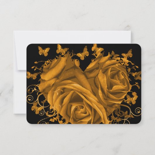 バタフライ金属金ゴールドハート金ゴールドフェイク羊皮紙 出欠カード (裏面)