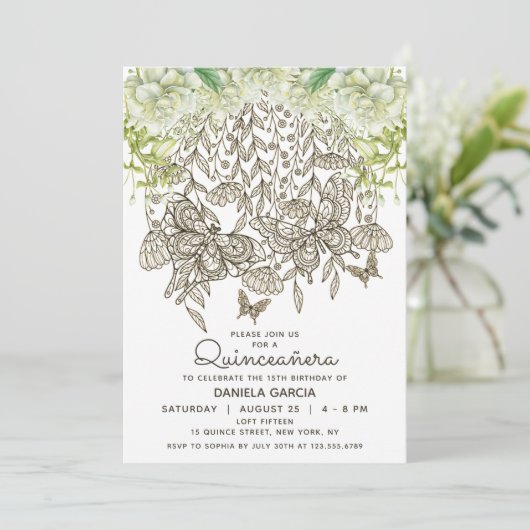 バタフライ開花ウォーターカラーバラキンセアニラ 招待状 (スタンド正面)