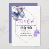 バタフライ開花ベビーシャワー招待状 招待状 (正面/裏面)