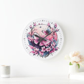 バタフライ開花 ラージ壁時計 (ホーム)