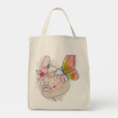 バタフライ開花-抽象芸術フローラ顔アート トートバッグ (裏面)