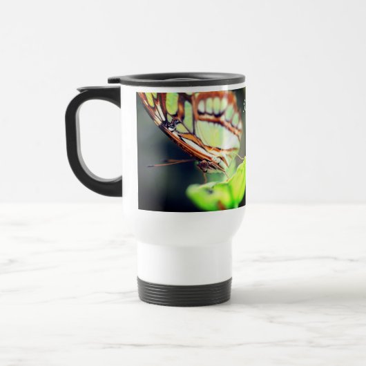 バタフライ顔自然 パーソナライズされた トラベルマグ (左)