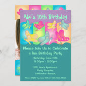 バタフライ鮮やか誕生日カード 招待状 (正面/裏面)