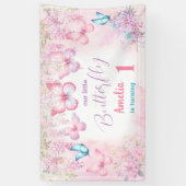 バタフライ1stバースデーガールピンク夏のバナー 横断幕 (縦)