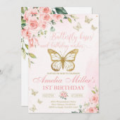 バタフライ1st誕生日、ガールズファースト誕生日 招待状 (正面/裏面)