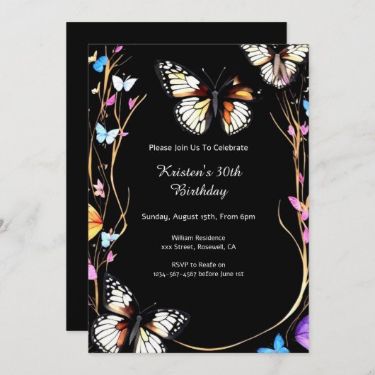 バタフライ30th誕生日招待状 招待状 (正面/裏面)