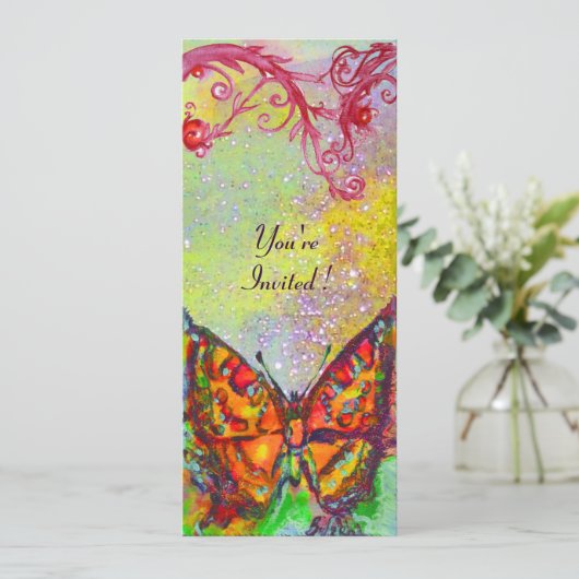 バタフライ3、明るい赤、黄色、紫、ピンクの輝き 招待状 (スタンド正面)
