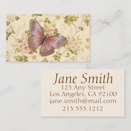 バタフライ&つる植物パーソナライズされたシャビーシックカード コーリングカード (正面/裏面)