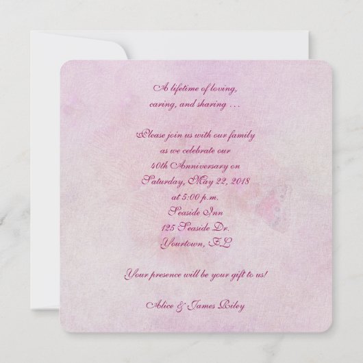 バタフライ・アニバーサリー・パーティ 招待状 (裏面)