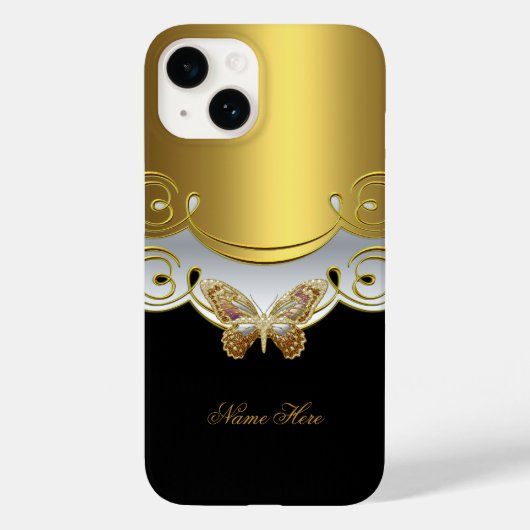 バタフライ イエロー ゴールド ブラック Case-Mate iPhoneケース (裏面)