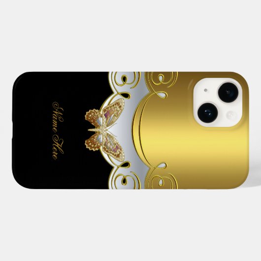 バタフライ イエロー ゴールド ブラック Case-Mate iPhoneケース (裏面 (横))