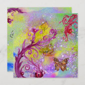 バタフライ イン パープル スパークル エレガント ウェディング パーティー 招待状 (正面/裏面)