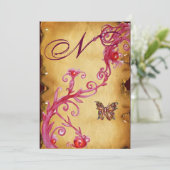 バタフライ エレガント ウェディング パーチメント モノグラム 招待状 (スタンド正面)