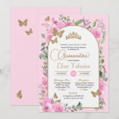 バタフライ キンセアニエラ ピンク 水彩 花 招待状 (正面/裏面)