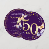 バタフライ ゴールド リング 花輪 50周年記念 招待状 (正面/裏面)