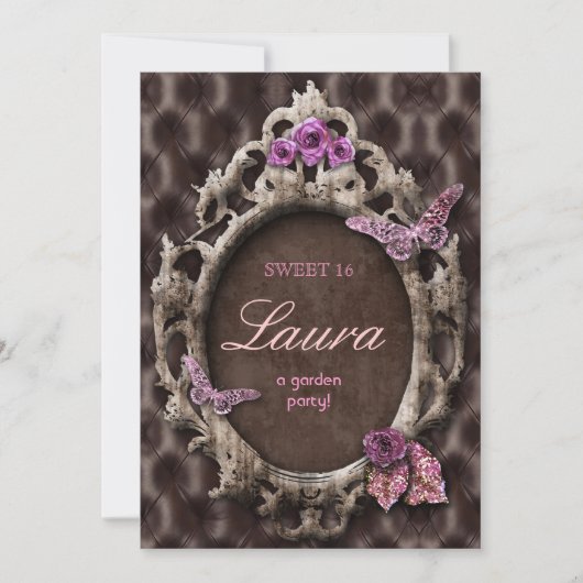 バタフライ スイート 16 招待 ヴィンテージ ガーデン パーティー PB 招待状 (正面)