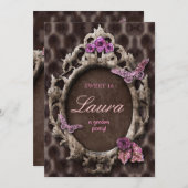 バタフライ スイート 16 招待 ヴィンテージ ガーデン パーティー PB 招待状 (正面/裏面)