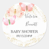 バタフライ スカイズ コーラル ピンク ゴールド コンフェッティ ラウンドシール (正面)