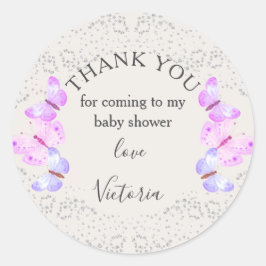 バタフライ スカイズ ピンク シルバー コンフェッティ サンクス ラウンドシール