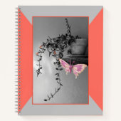 バタフライ・スチル・ライフ・ピンクの桃のモノクロ写真 ノートブック (正面)