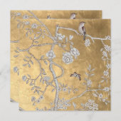 バタフライ&スパローゴールデンオリエンタルガーデンシーン 招待状 (正面/裏面)