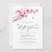 バタフライ チェリー ブルーム ピンク ブライダル シャワー 招待状 (正面)