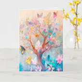 バタフライ ツリー 水彩 グリーティング/メモ カード (黄色い花)