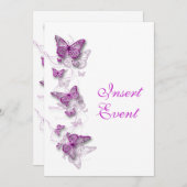 バタフライ テーマ ピンク 白 招待状 (正面/裏面)