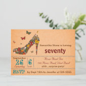 バタフライ ハイ ヒール 70歳 誕生日 招待状 (スタンド正面)