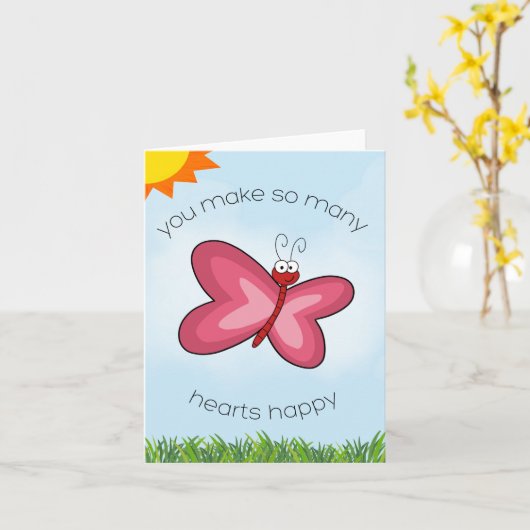 バタフライ ハート カード (黄色い花)