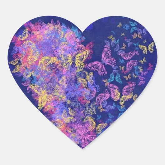 バタフライ ハート ステッカー - 愛 (正面)