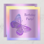 バタフライ バースデー インビテーション 紫 新しい (正面/裏面)