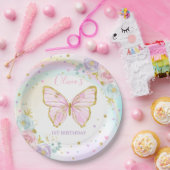 バタフライ・バースデー・パーティーピンク・フローラ・バタフライ ペーパープレート (パーティー)