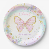 バタフライ・バースデー・パーティーピンク・フローラ・バタフライ ペーパープレート (正面)