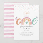 バタフライ パステル レインボー ファースト バースデー インビテーション (正面/裏面)