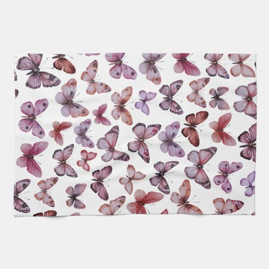バタフライ パターン 水彩 エレガント かわいい ギフト キッチンタオル (横)