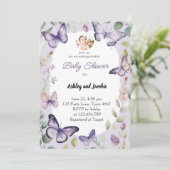 バタフライ パープル グリーンレイ フラワール  ガール 招待状 (スタンド正面)