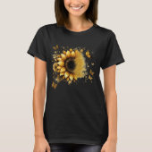 バタフライ&ヒマワリ レディース ベーシックTシャツ Tシャツ (正面)