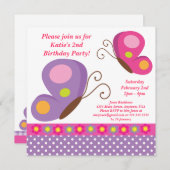 バタフライ - ピンクとパープルの招待状 招待状 (正面/裏面)