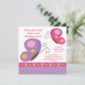 バタフライ - ピンクとパープルの招待状 招待状 (スタンド正面)