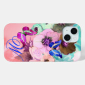 バタフライ、ピンクの水色のバラとアネモネの花 Case-Mate iPhoneケース (裏面 (横))