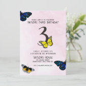 バタフライ ピンク かわいい 水彩 3歳 誕生日パーティー 招待状 (スタンド正面)