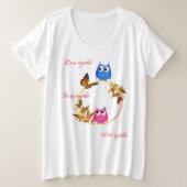 バタフライ&フクロウのカスタマイズ可能ファッショナブル プラスサイズTシャツ (デザイン正面)
